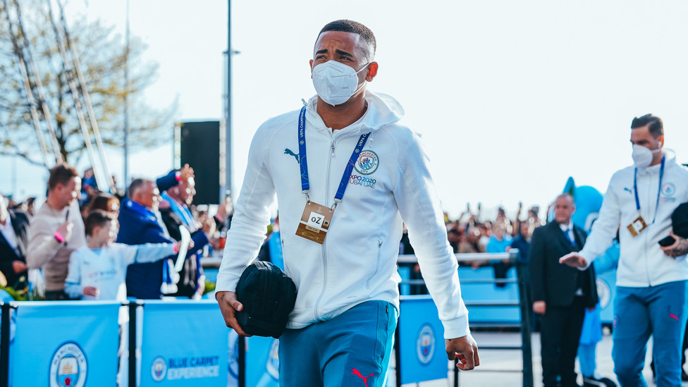 THE CHAMPIONS  : The squad arrives at the Etihad Stadium. 