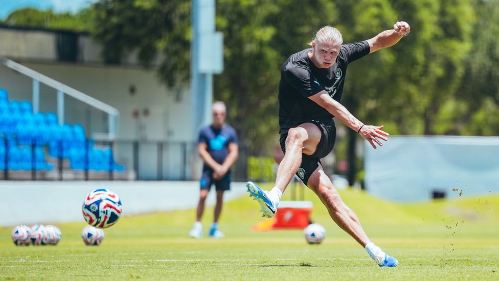 STRIKING VIKING : Erling Haaland smashes in a shot