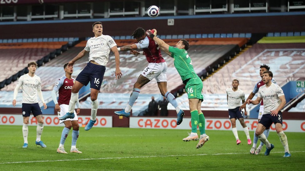 HIGH RISER : Rodri leaps highest to head us in front!