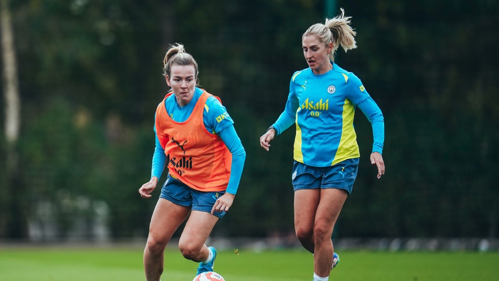 TAKE ON ME: Lauren Hemp and Laura Coombs compete 