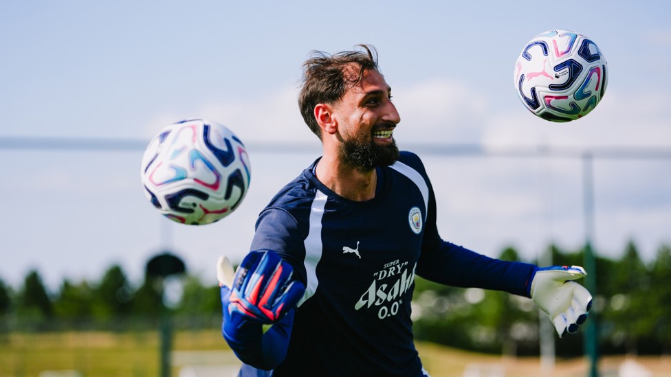 SAFE HANDS  : Gianluigi Donnarumma juggles.