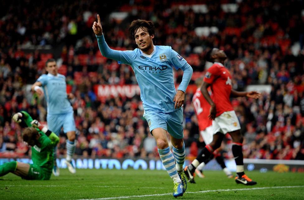 DAVID SILVA: Saat mencetak gol kelima dalam kemenangan 6-1 City atas Man United pada 2011