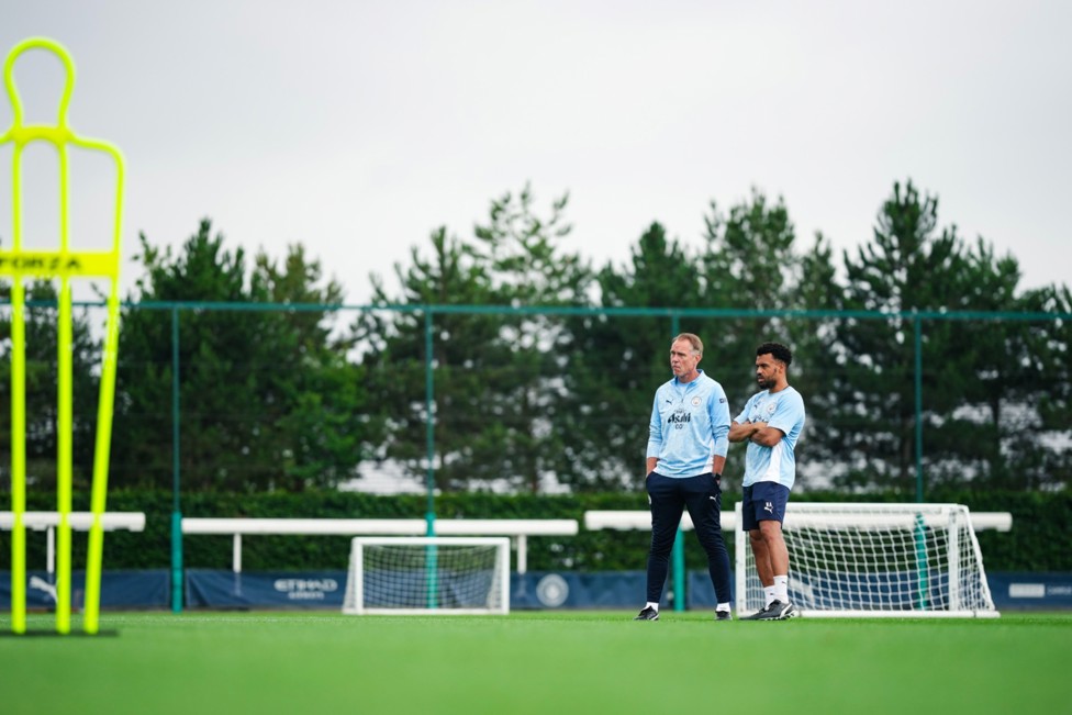 WATCHING ON: Andrée Jeglertz and Nicky Ajose observing the session
