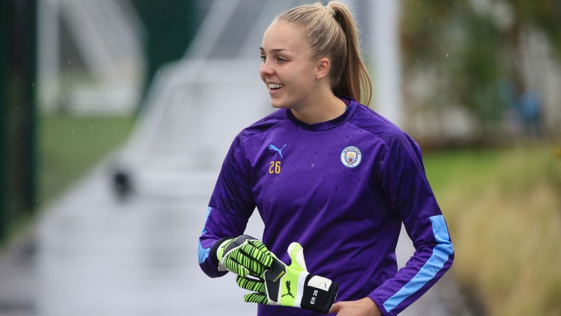 GLOVED: Ellie Roebuck readies herself for training.