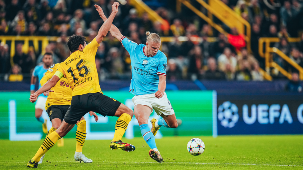 ON THE HUNT:  : Haaland's strike is blocked by Hummels.