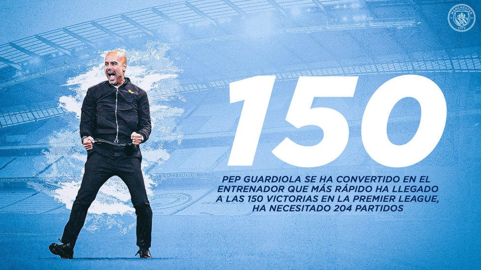150. : Pep Guardiola ha ganado 150 partidos de Premier League como entrenador.