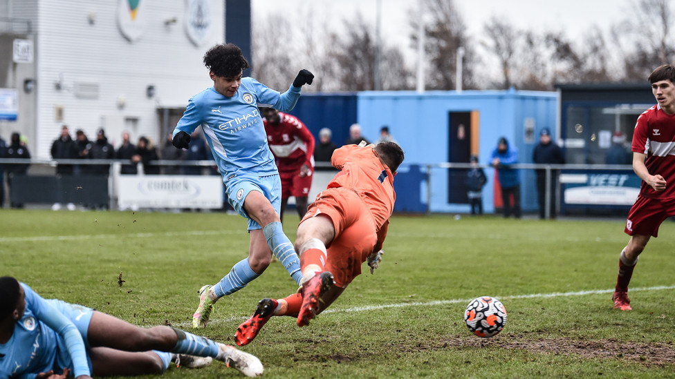 SWEPT HOME: : Nico O'Reilly converts in the FA Youth Cup victory over Middlesbrough.