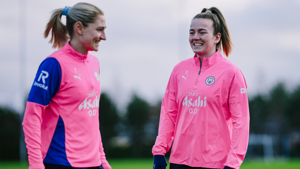 ALL SMILES  : Laura Coombs and Lauren Hemp in fine spirits. 