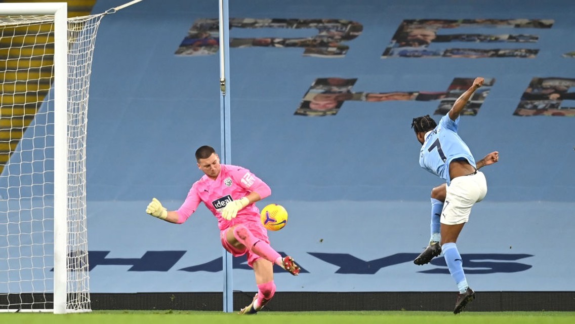 SAVE: Sterling close-range effort is smothered by Johnstone as the clock ticks towards the hour mark.