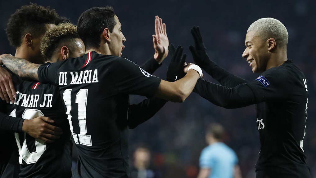 PSG : Mbappe (right) bagged three in the 9-0 win over Guingamp