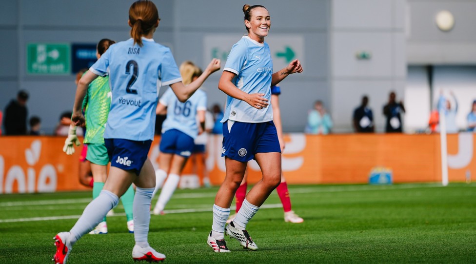 Big smiles : Grace Clinton after scoring our equaliser