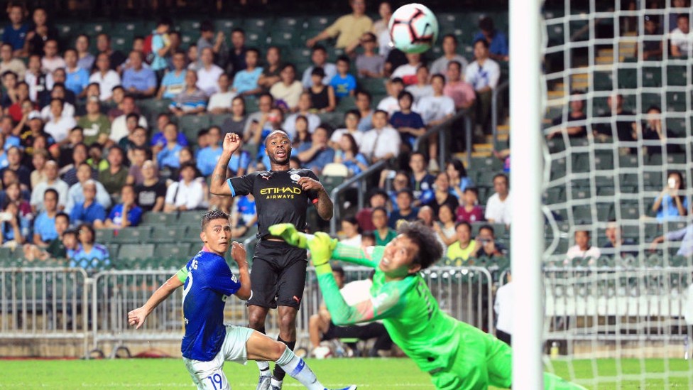 STERLING EFFORT : Raheem watches his brilliant finish curl into the net