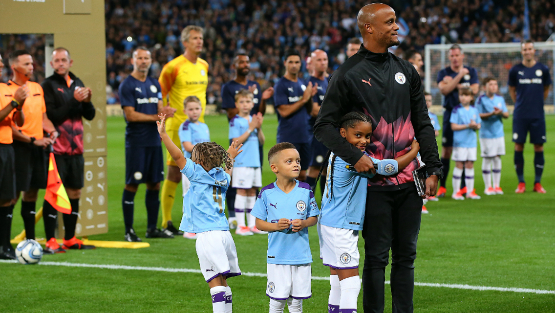 FAMILY FIRST: Kompany gives an emotional opening with his children by his side
