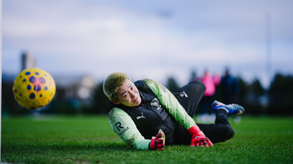 AT FULL STRETCH: Goalkeeper Ayaka Yamashita goes the extra mile.