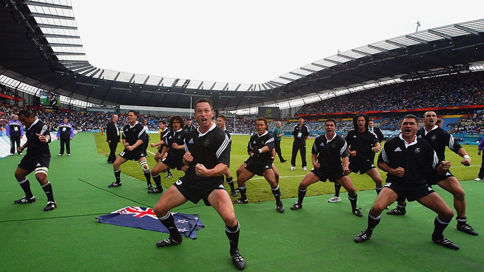 HAKA TIME : The New Zealand Rugby Sevens side take part in the All Blacks' traditional pre-match ceremony