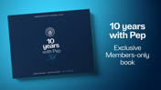 Book cover titled '10 years with Pep' from Manchester City Football Club. Features the club logo and the text 'Exclusive Members-only book'.