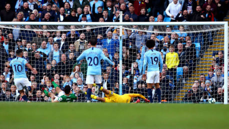 SUPER SERGIO: Aguero finishes superbly after a fine one-two with Sterling to put City 2-0 up.