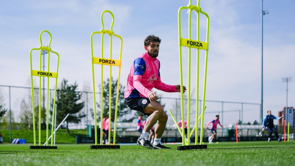 MAT FINISH: Mateo Kovacic powers through this training drill.