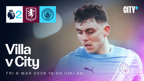 Promotional graphic for the Premier League match between Aston Villa and Manchester City, scheduled for Fri 6 Mar 2026 at 19:00 UK time.