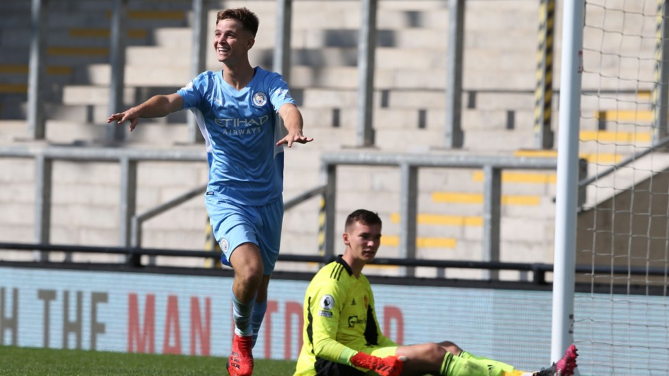 TREBLE YELL: James McAtee celebrates his hat-trick