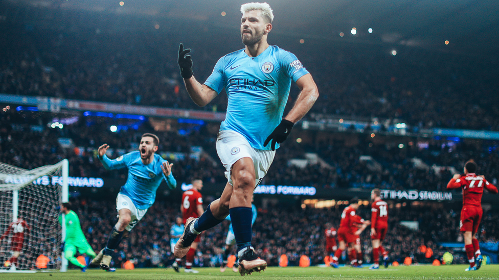 BIG GOAL : Sergio Aguero celebrates his opening goal | City 2-1 Liverpool (3 January 2019).