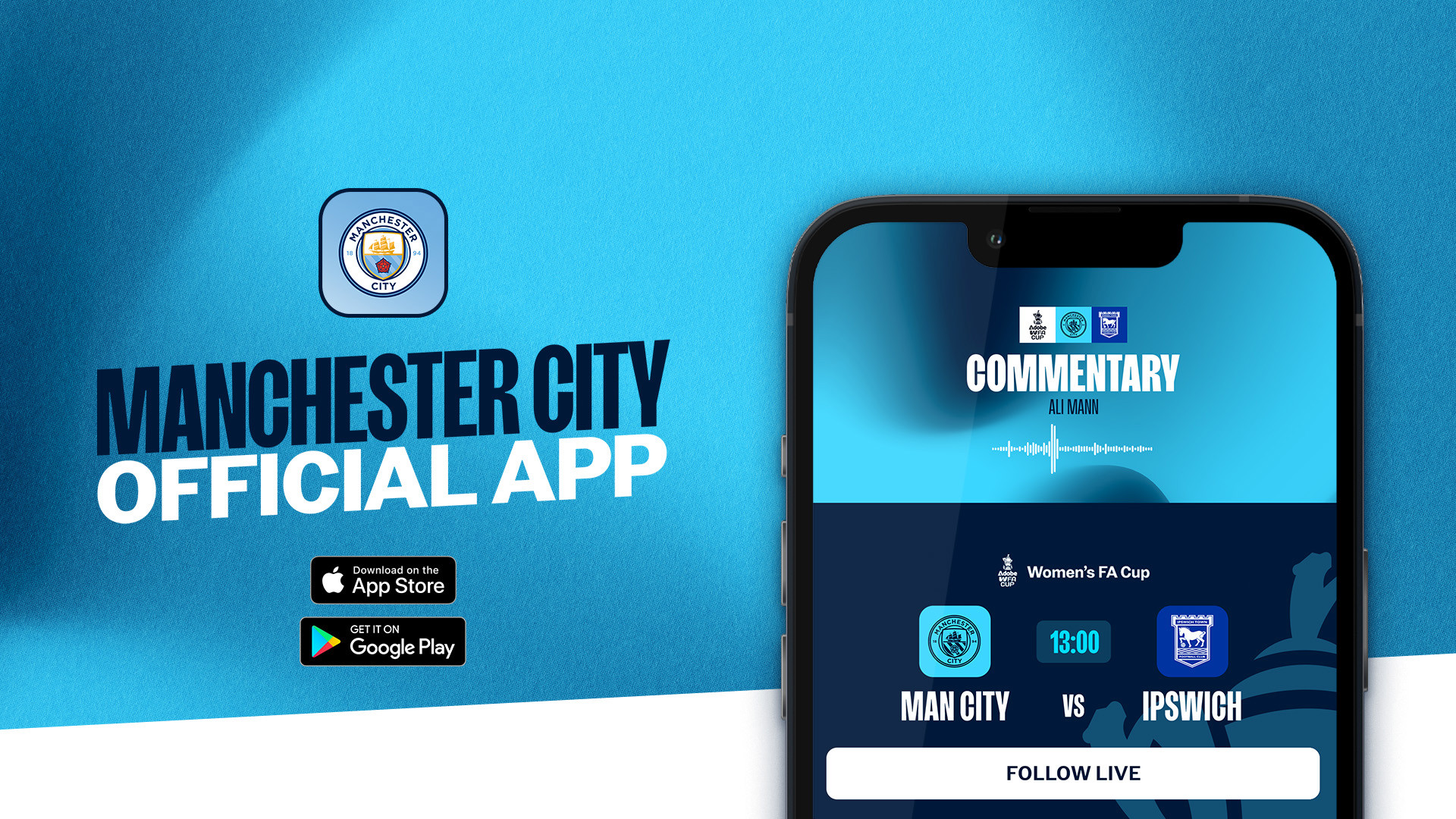How to follow City v Ipswich on our official app