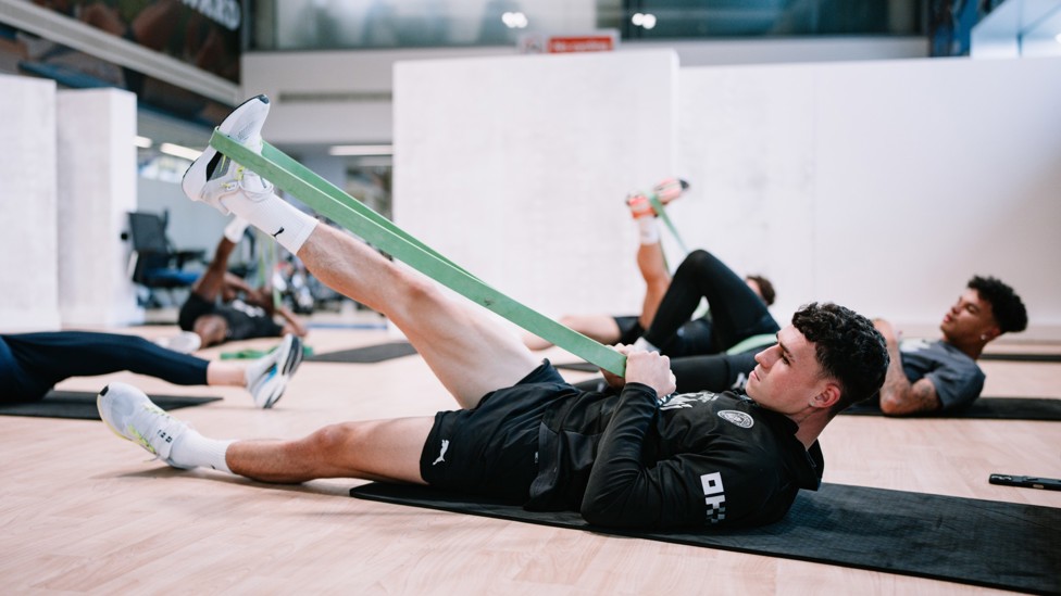 THE DAY AFTER : Phil Foden looking after his body in Monday's recovery session. 