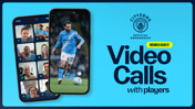 Promotional graphic for Manchester City's Cityzens Official Membership showcasing member benefits like video calls with players.