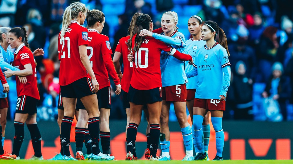 DERBY DRAW : The midfielder plays in front of a record Etihad Stadium crowd for a women’s game in our 1-1 draw with Manchester United.