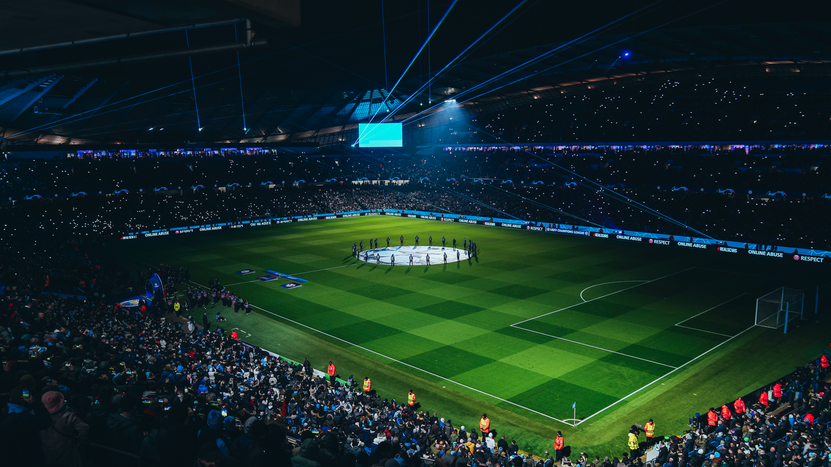 A Champions League match preparing to kickoff.