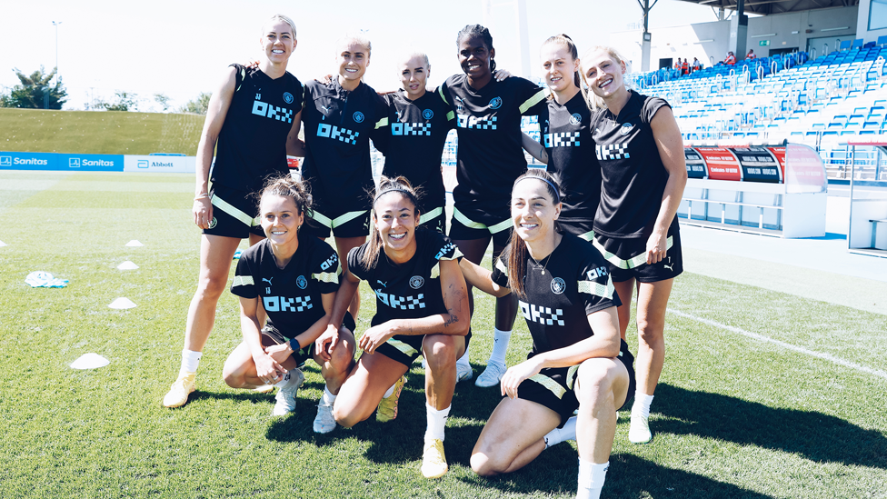 SQUAD GOALS : Plenty of smiles on show after the session