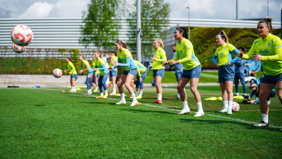 ALL TOGETHER NOW: The City squad go through a Tuesday training drill.