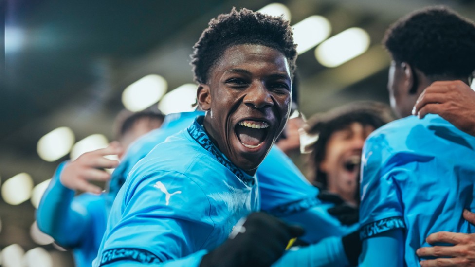 CUP JOY  : Ryan McAidoo celebrates City's late 1-0 win over Crystal Palace in the FA Youth Cup. 