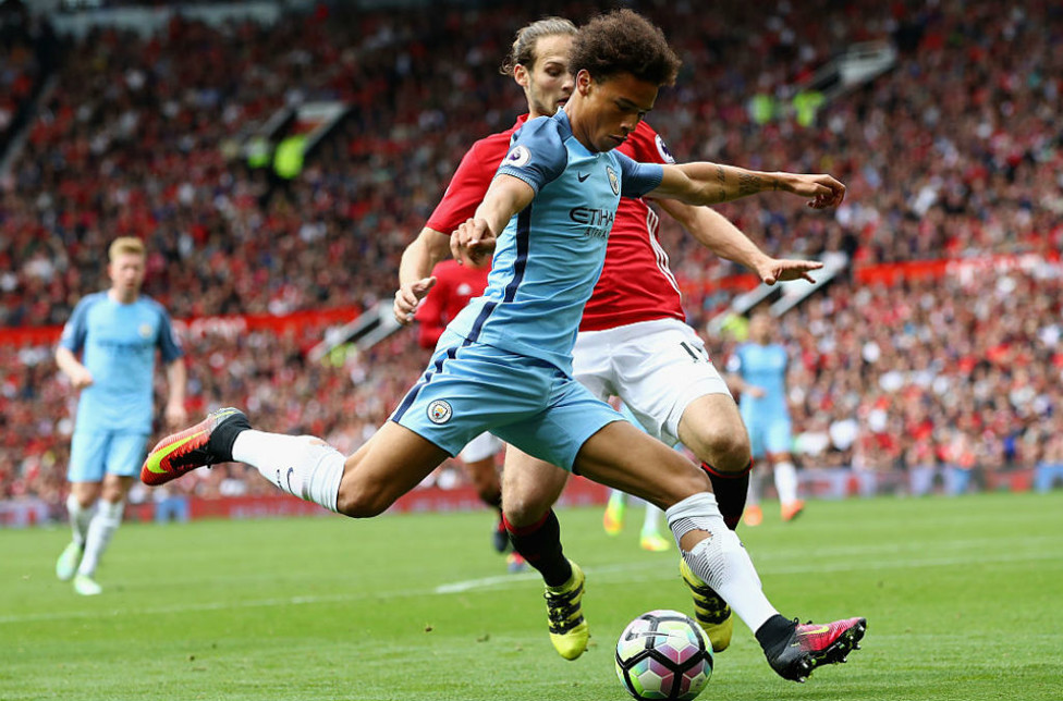 DEBUT: Leroy membuat debutnya bersama City dalam kemenangan derbi di Manchester United September 2016