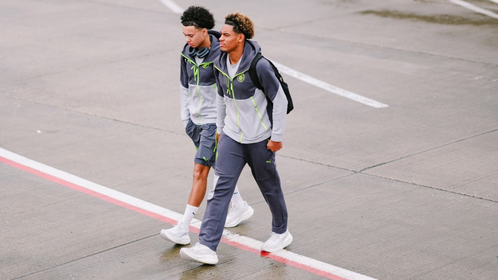 JET SETTERS: Dante Headley and Floyd Samba prepare to board our flight to Madrid.