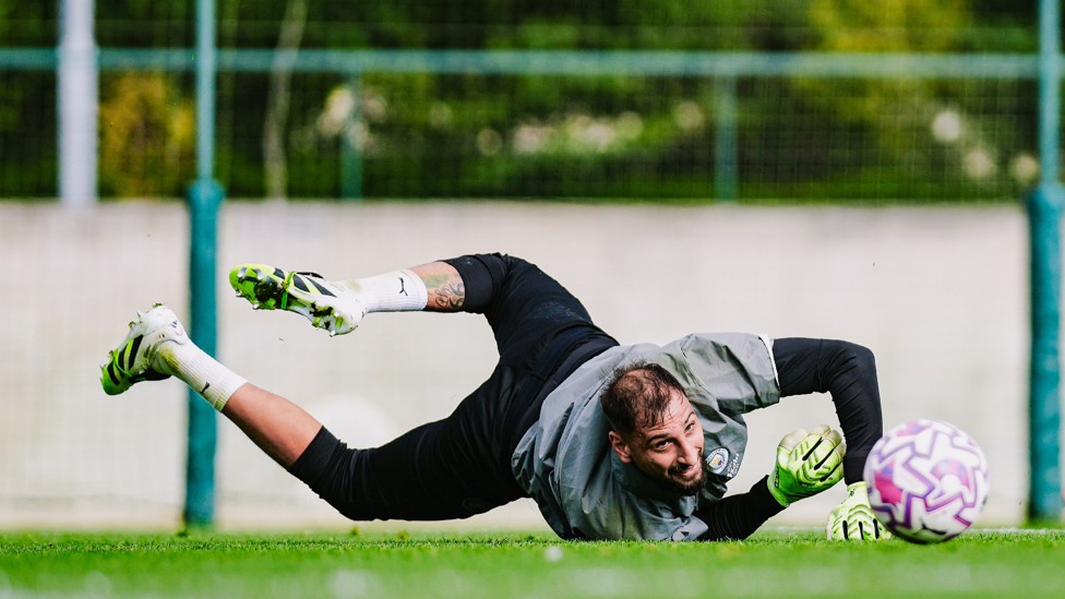 WORKING HARD : Gianluigi Donnarumma is straight to work. 