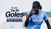 Promotional image for Manchester City Women's top 10 goals of the 2025/26 season, featuring Barclays WSL and Manchester City logos.