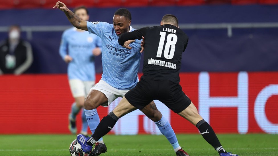 RAZZLE DAZZLE: Raheem Sterling up against Stefan Lainer