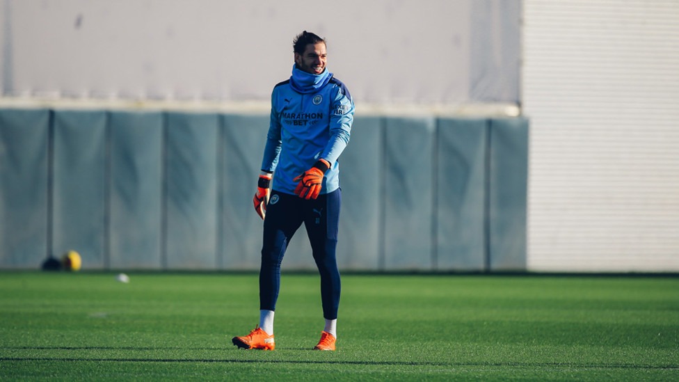 SMILES BETTER: Ederson clearly enjoyed Monday's session in spite of the freezing temperature!
