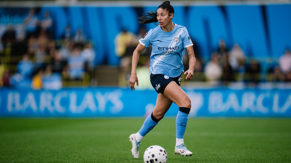 DEFENSIVE RESOLVE  : Leila Ouahabi maintaining possession. 