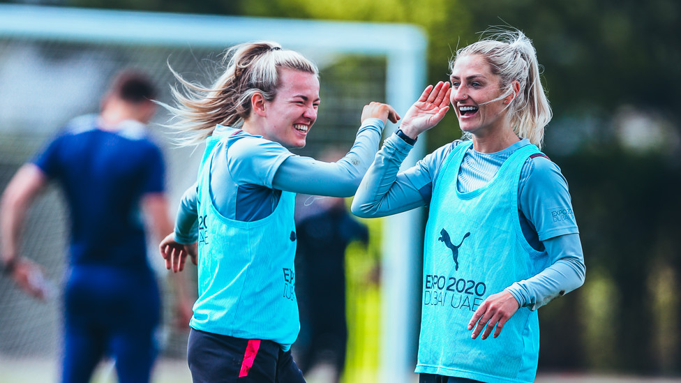 DOUBLE L : Lauren Hemp and Laura Coombs enjoy themselves