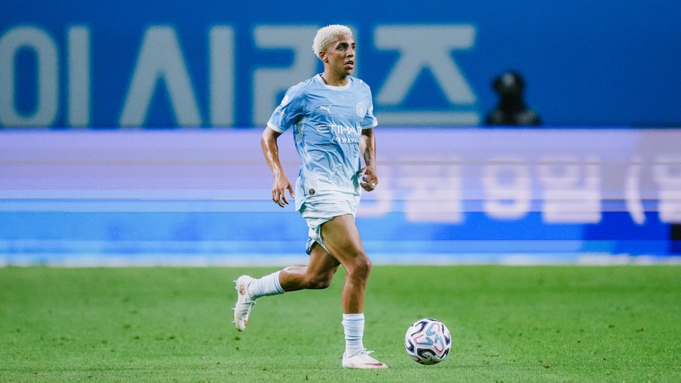 LOOKING FOR A WAY THROUGH: Rico Lewis hopes to move the ball up the pitch