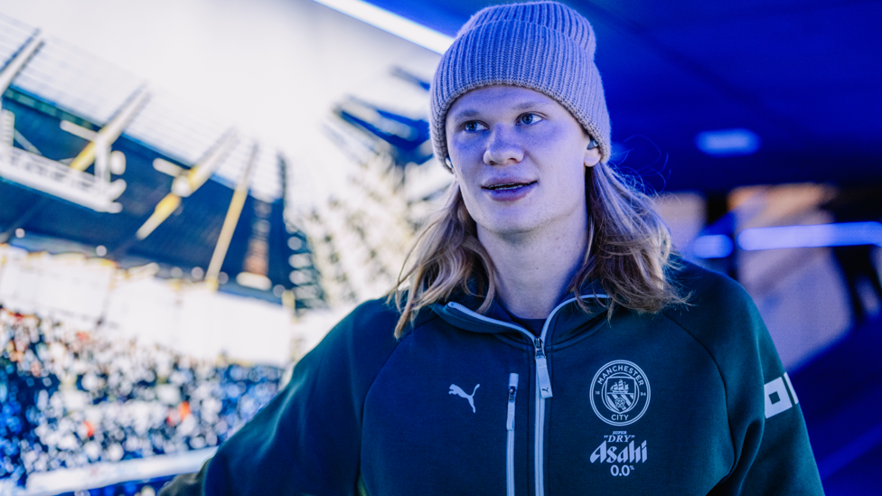 EAGER ERLING : Makes his way to the dressing room.