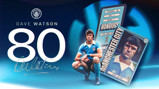 Tribute to Dave Watson's 80th birthday with his stats and honors at Manchester City including his signature.