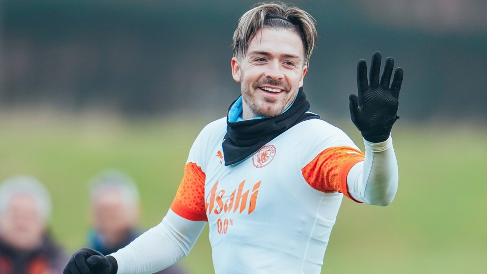 JACK THE LAD : Winger Jack Grealish in high spirits as he prepares for the UCL Round of 16