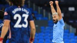 SILVER FOX: Aguero clearly enjoyed Sterling's composed finish.