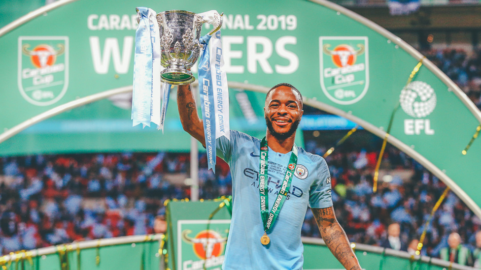 STERLING SILVER : Holding the 2019 Carabao Cup aloft