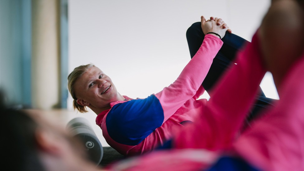 RECOVERY : Erling Haaland stretches out