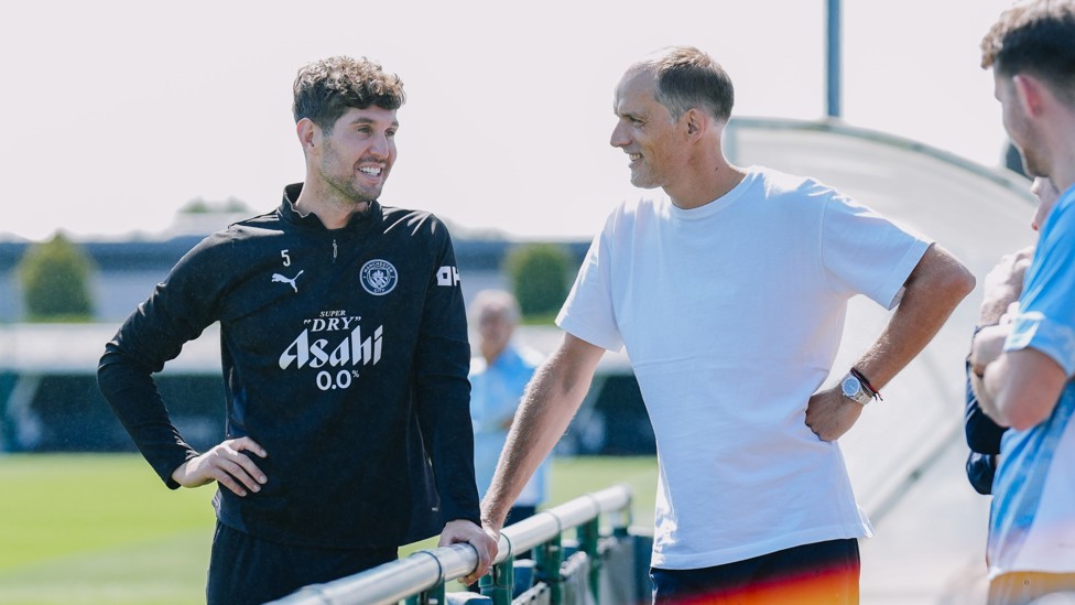 FAMILIAR FACE : John Stones and Thomas Tuchel chat all things football. 