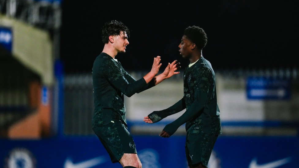 UNBELIEVABLE : Harrison Miles and Ryan McAidoo celebrates the latter's goal, our fourth of the night. 